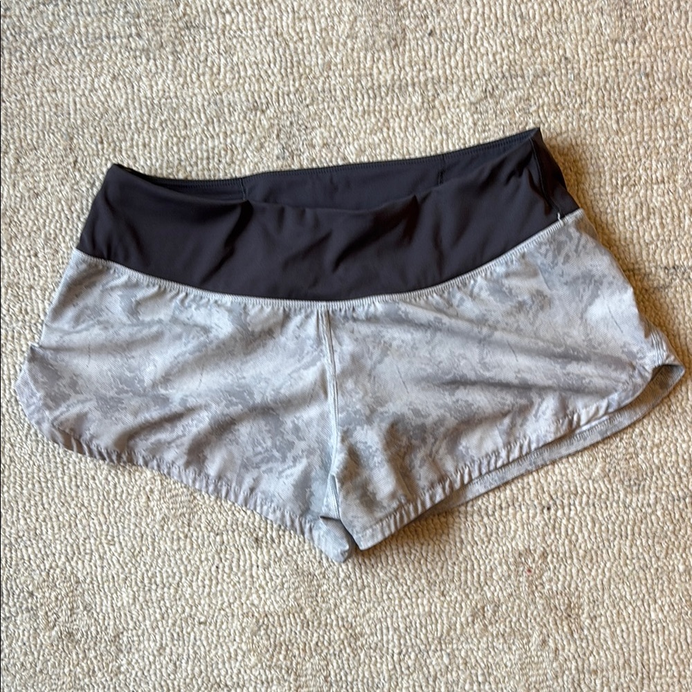 Vuori Women's The Rise The Shine gray athletic shorts